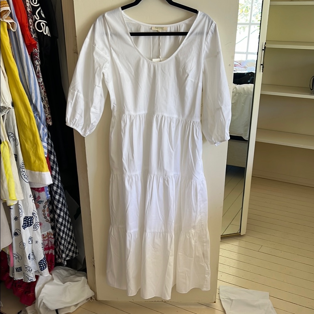 Shop Parterre White Puff Sleeve Midi Dress